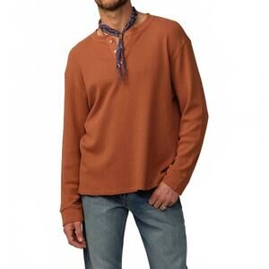 NEW ROAD TO NOWHERE crosby organic cotton waffle henley shirt in terracotta